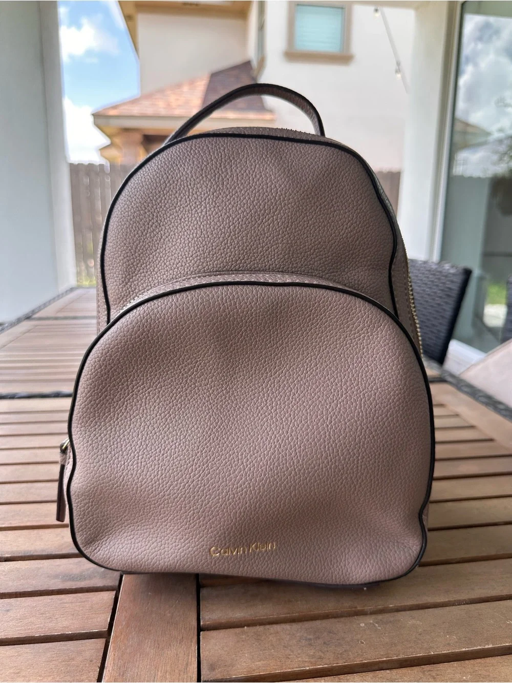 Calvin Klein Pebbled Leather Backpack in Taupe